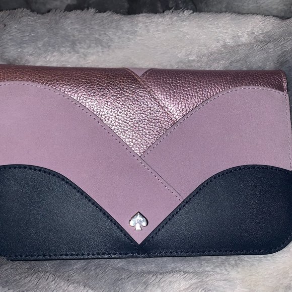 KATE SPADE NADINE LILAC METALLIC COLOR BLOCK MEDIUM CLUTCH CARD WALLET WLRU5589 - Picture 2 of 8